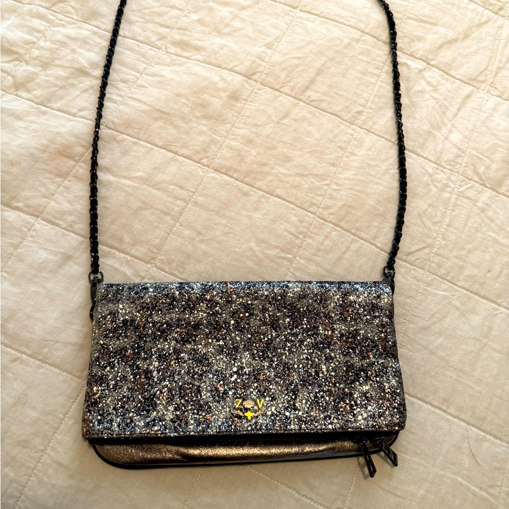 Elegant Glittery Black and Silver Crossbody Bag